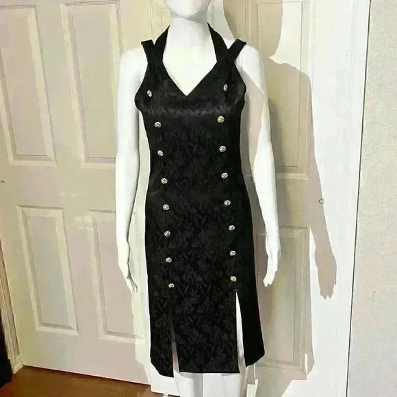 Y2K Vintage Anna Dress Slits Gothic Vampire Jacquard Strappy Womens Size Small - Picture 1 of 13